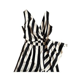 L'ATISTE by Amy Striped Jumpsuit Wide Leg Sleeveless Romper Black White Orange S